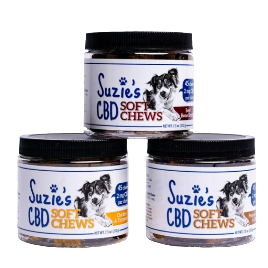 Three jars of Suzie's CBD Soft Chews