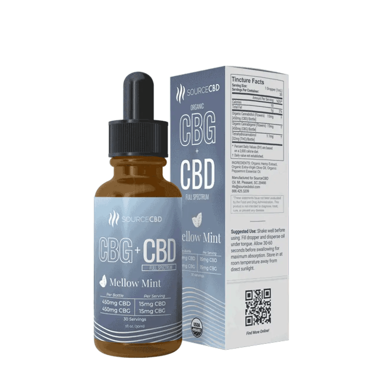Organic CBD + CBG Tincture Mellow Mint 900 Mg - SourceCBDOil